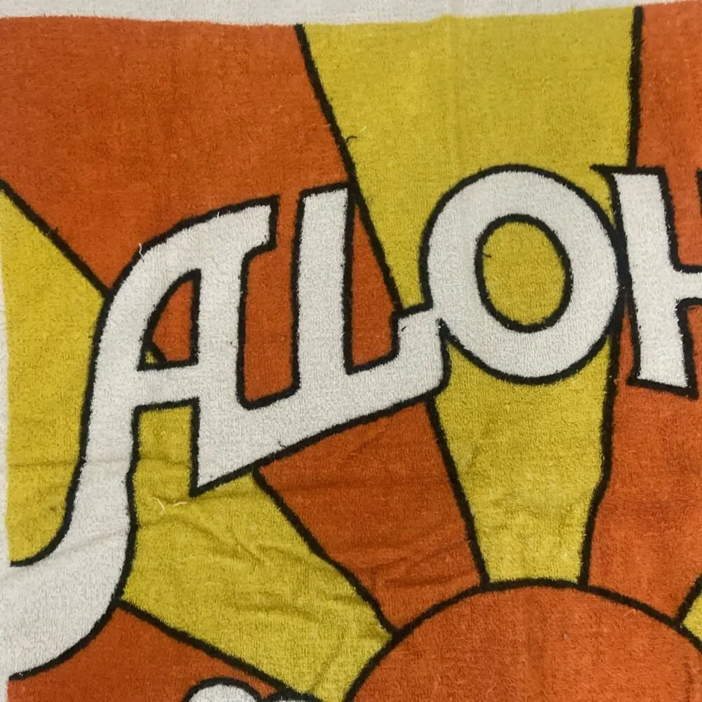Vintage Hawaii Aloha Hula Girl Beach Towel Map Hawaiian Islands 28x56 Cotton USA